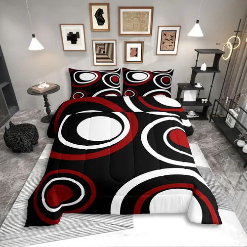 Miniatura 8 de Erosebridal Edredón Cuadrado para Niños y Niñas, Juego de Ropa de Cama Negro y Gris Blanco Azul Marino, Juego de Edredón Geométrico Completo