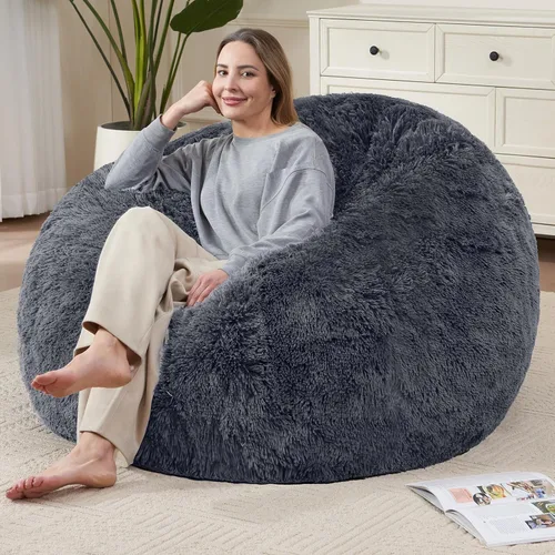 Bean Bag Cover (No Filler) Soft Faux Fur Stuffed Animal Bean Bag Storage, Fluffy Plush Bean Bag Chair Cover Washable, Comfy Bean Bag Covers for Dark