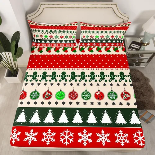 Miniatura 44 de Erosebridal Sábana bajera ajustable de Papá Noel con bolsillo profundo para niños, niñas y niños, juego de ropa de cama de Navidad para niños