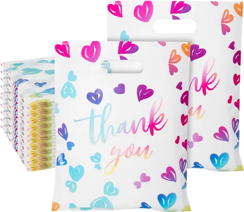 Miniatura 8 de Bolsas de Plástico de Agradecimiento para Negocios Pequeñas, Bolsas de Regalo de Mercancía Boutique de 2.36 Mil (milésimas de pulgada) con Asas