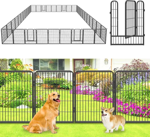 Miniatura 18 de Valla de jardín con puerta, 22 pies de largo x 32 pulgadas de alto, valla de jardín para patio, 10 paneles para perros sin excavar al aire libre