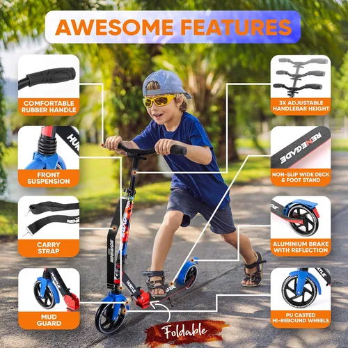 Miniatura 2 de Hurtle Renegade Kick Scooter for Kids, Teenagers & Adults - 2-Wheel Folding Scooter with Adjustable T-Bar Handlebar - Alloy Anti-Slip Deck Graffiti