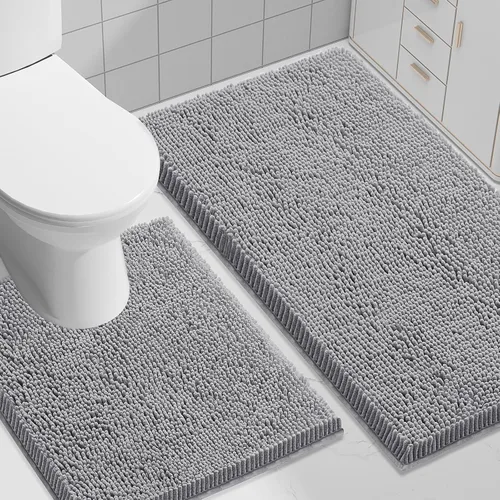 Miniatura 84 de Smiry Juego de 2 alfombras de baño, felpilla suave y absorbente, lavable a máquina, antideslizantes, para bañera, ducha y suelo