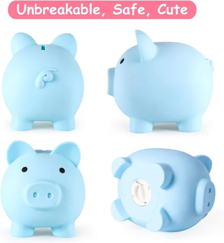 Miniatura 4 de PJDRLLC Alcancía, Banco de Dinero de Plástico Irrompible, Alcancía para Niñas y Niños, Alcancías de Tamaño Mediano, Regalos Prácticos para Azul
