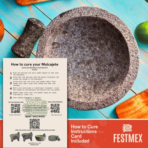Miniatura 7 de Juego de mortero y mano de mortero mexicano genuino hecho a mano - 8 pulgadas, Molcajete Mexicano — Utensilios de cocina mexicanos perfectos como