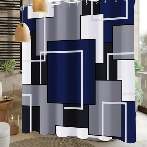 Miniatura 3 de Cortina de ducha azul marino, cortinas de ducha para baño, juegos de cortinas de ducha geométricas modernas de mediados de siglo, cortina de baño
