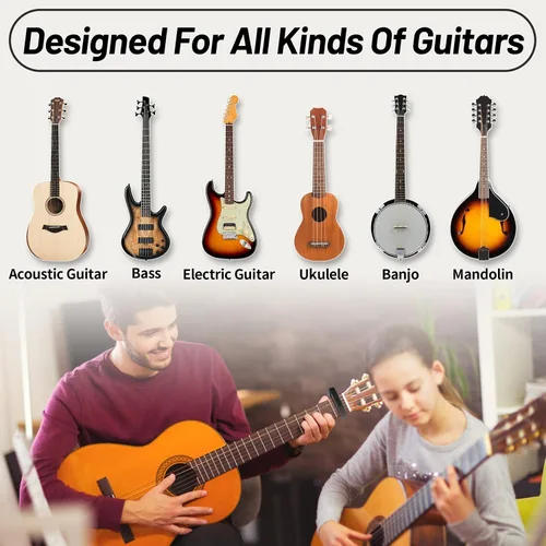 Miniatura 4 de Cejilla de guitarra, cejilla negra, soporte para púas en la cejilla para guitarra acústica y eléctrica, ukulele, mandolina, banjo (negro)