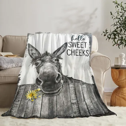Miniatura 2 de Manta divertida de burro, bonita manta de flor de burro para niños y adultos, súper cálida, suave y acogedora manta de franela de felpa para sofá