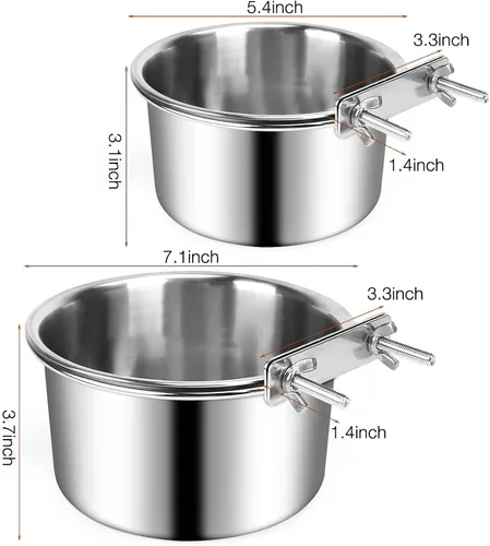 Miniatura 2 de Caja de comida y agua para jaula y Cuenco, ShineMe 2 Pack Cuencos colgantes de acero inoxidable para jaulas, perreras, jaulas, Cuencos colgantes