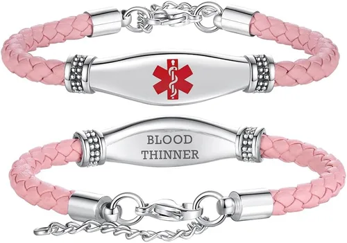 Miniatura 55 de LinnaLove Pulseras de alerta médica para mujeres, hermosas pulseras de cuero femenino para identificación médica con grabado gratuito
