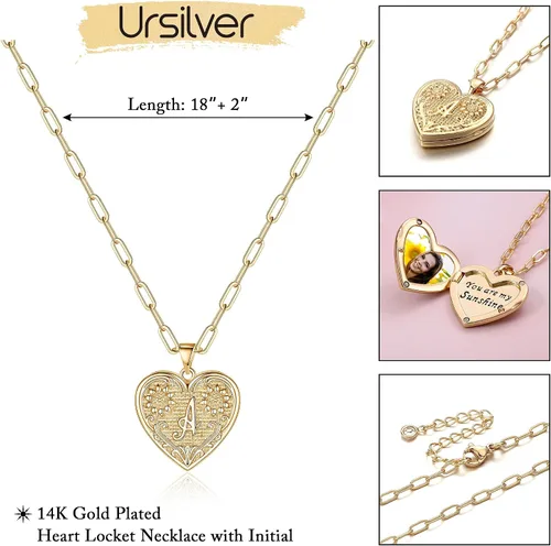 Miniatura 2 de Collares con medallón para mujeres y niñas, chapado en oro de 14 quilates, collar con inicial de corazón de girasol, collar con medallón de corazón