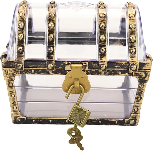 Miniatura 11 de Cofre del tesoro pirata para niños: pequeña caja del tesoro con cerradura y llave, caja de colección vintage de plástico para almacenamiento