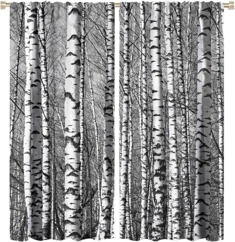 Miniatura 25 de Cortinas de abedul para sala de estar, niebla matutina en otoño, decoración del hogar, 42 x 45 pulgadas de largo