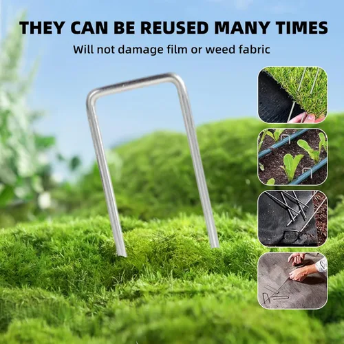 Miniatura 6 de DaTpuik Grapas resistentes para jardines, pasadores de césped de acero galvanizado de 6 pulgadas, estacas antioxidantes para barrera de malezas