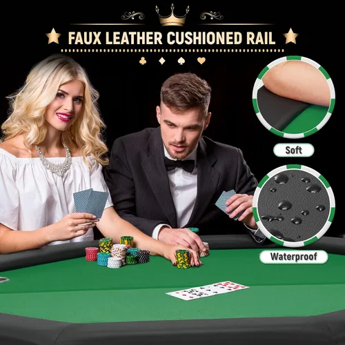 Miniatura 6 de ECOTOUGE Mesa de póquer plegable, plegable Texas Holdem con patas plegables y portavasos de acero inoxidable, mesa Gamimg de ocio para 8 jugadores