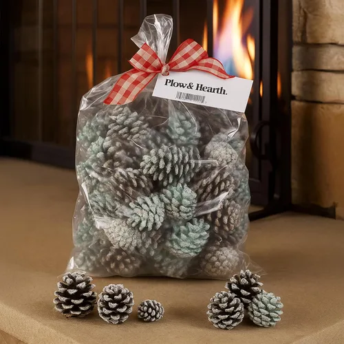 Miniatura 6 de Piñas de colores para chimenea Plow & Hearth, piñas de pino con llama cambiante de arcoíris para alegría navideña, accesorios para quemar con centro