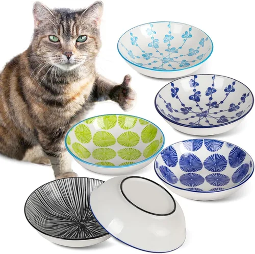Miniatura 8 de Cuencos de cerámica para gatos, paquete de 6 cuencos coloridos para gatos, platos antideslizantes para gatos, cuencos anchos para mascotas aptos