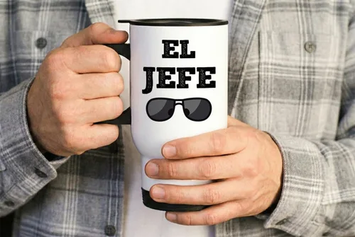 Miniatura 4 de Casitika Taza de café de viaje de 14 onzas para el jefe El Jefe. Dicho divertido en español para los jefes. Regalo para tu Jefe