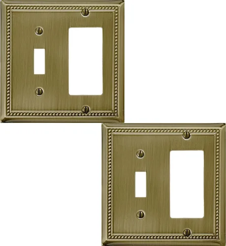 Miniatura 40 de OKAWYC Cubierta de Interruptor de Luz de Tomacorriente Dúplex Individual Belaire de Metal con Cuentas para Pared, Paquete de 4 Latón Antiguo 1 Gang