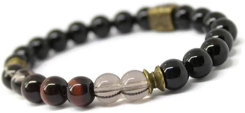 Miniatura 4 de Pulsera unisex para hombre y bienestar con piedras preciosas para energía positiva/fuerza/valor/con cristales naturales ónix negro, cuarzo ahumado