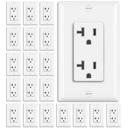 Miniatura 13 de BESTTEN Paquete de 20 tomas de corriente decoradora de pared de 15 amperios, no resistente a manipulaciones, placa de pared incluida