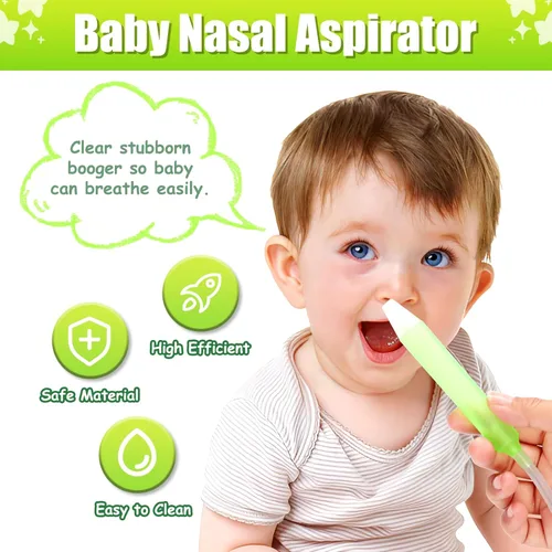 Miniatura 2 de Aspirador nasal para bebé, alivio de la congestión nasal con 25 filtros de higiene, 2 puntas de silicona con pinzas de limpieza nasal, color verde