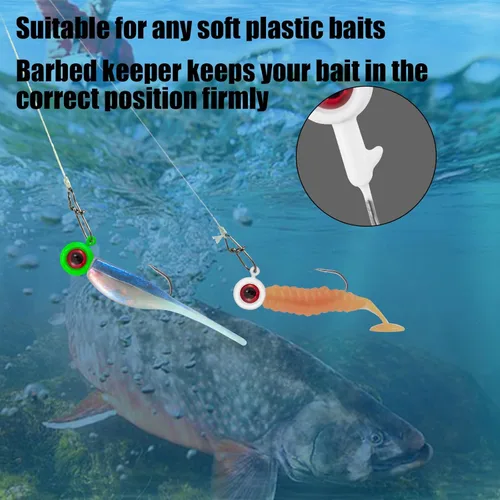 Miniatura 5 de Alwonder Paquete de 50 anzuelos de pesca en hielo con ojos 3D, llamativos y vívidos señuelos de pez cangrejo de cangrejo de lubina, trucha, cabeza