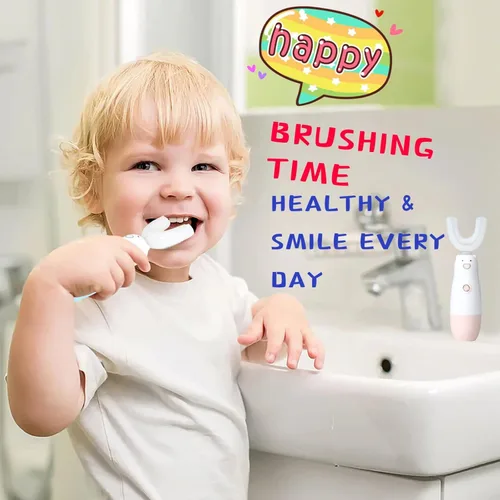 Miniatura 4 de Meqtpomy Cepillo de Dientes Eléctrico para Niños, Cepillo de Dientes en Forma de U Impermeable a Batería 360 Automático Sónico para Niños Pequeños
