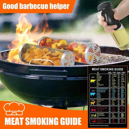Miniatura 6 de Juego de barbacoa de 10 piezas: 2 cestas de parrilla enrollables para voltear sin esfuerzo, acero inoxidable 304 para una fácil limpieza, salchichas