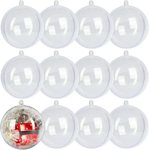 Paquete de 12 bolas decorativas rellenables de plástico transparente de 3.15"/80mm para Navidad, festividades, boda, fiesta, decoración del hogar
