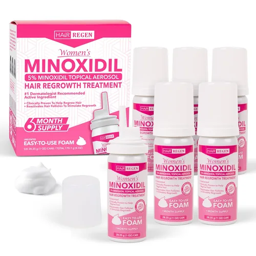 Hair Regen Minoxidil Espuma para Mujeres 5% - Tratamiento de Crecimiento Capilar para Mujeres - Minoxidil Espumoso Tópico para Mujeres - Excelente