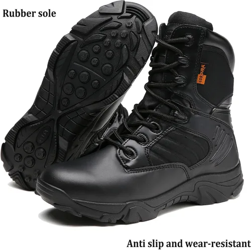 Miniatura 2 de Botas tácticas para hombre, botas de combate de 8 pulgadas, botas de trabajo para hombres, duraderas con cremallera lateral, botas militares