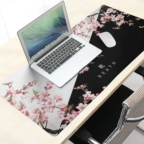 Miniatura 7 de Alfombrilla de mouse XXL para juegos grande, color rosa Sakura Death Life, alfombrilla de escritorio extendida, base de goma antideslizante de 35.4
