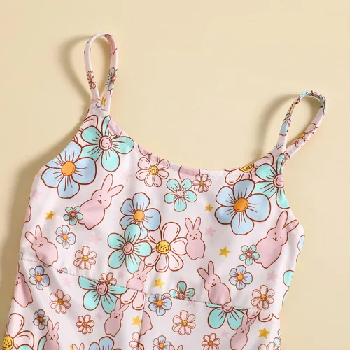 Miniatura 3 de YOKJZJD Traje de Pascua para bebé niña pequeña, sin mangas, overol de conejo, pantalones acampanados, leggings