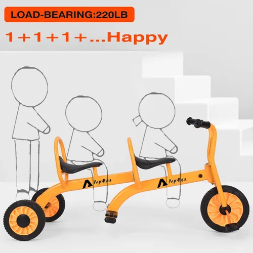 Miniatura 3 de Triciclos en Tándem para Niños de 3 a 5 Años, Triciclo de Pedal Preescolar para Juego Grupal en el Patio, Marco de Metal Resistente, Neumáticos