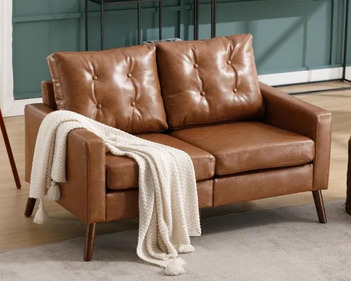 Miniatura 10 de VESCASA Silla con brazo copetudo con patas de madera, piel sintética sintética cómoda y tapizada, sofá individual tapizado, silla lateral moderna