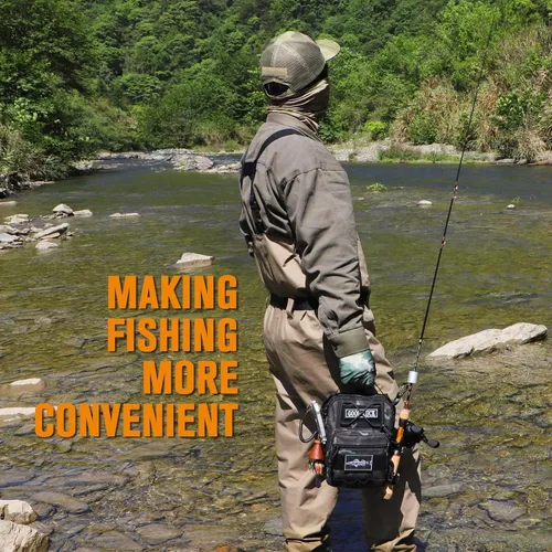 Miniatura 7 de Dovesun Mochila Pequeña de Pesca, Mochila Bandolera Impermeable para Pesca con Mosca con Cajas de Aparejos