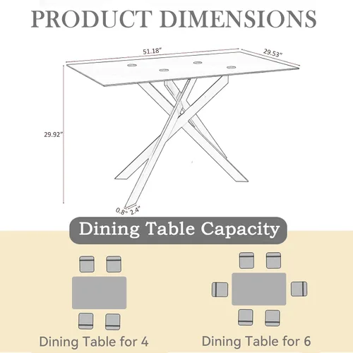 Miniatura 3 de Juego de mesa de comedor de cristal negro de 51 pulgadas para mesa de cocina de 4,5 piezas y sillas con patas de metal y 4 sillas de comedor de piel