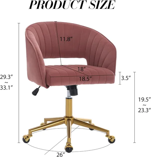 Miniatura 3 de Silla de oficina en casa, silla giratoria de terciopelo para escritorio, sillón tapizado moderno con base dorada para niñas y mujeres, asiento