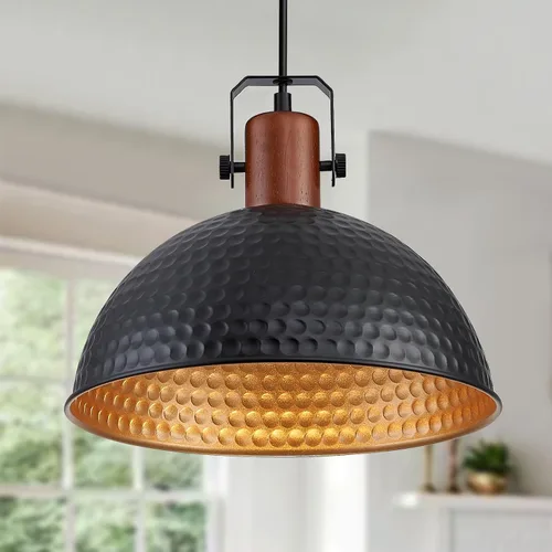Miniatura 9 de Luces Colgantes Negras de 12 Pulgadas Martilladas Mate Luces Colgantes para Isla de Cocina Industrial Granja Altura Ajustable Luminarias Colgantes