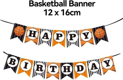 Miniatura 3 de Decoraciones de cumpleaños de baloncesto, lindo cartel de feliz cumpleaños con temática deportiva, suministros divertidos para fiesta de niño y niña