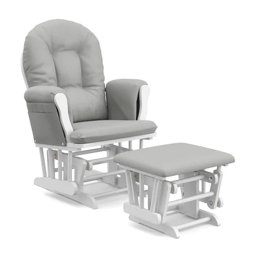 Miniatura 29 de Storkcraft Planeador de Aro Premium y Otomana (Chevron Blanco/Gris) — Planeador de Guardería con Certificado GREENGUARD Gold, Artesanía de Madera