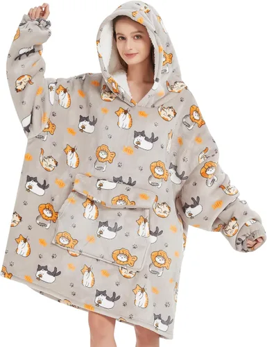 Miniatura 19 de Mewkou Manta con capucha para adultos, manta de forro polar Sherpa de gran tamaño con capucha para mujeres y hombres, café