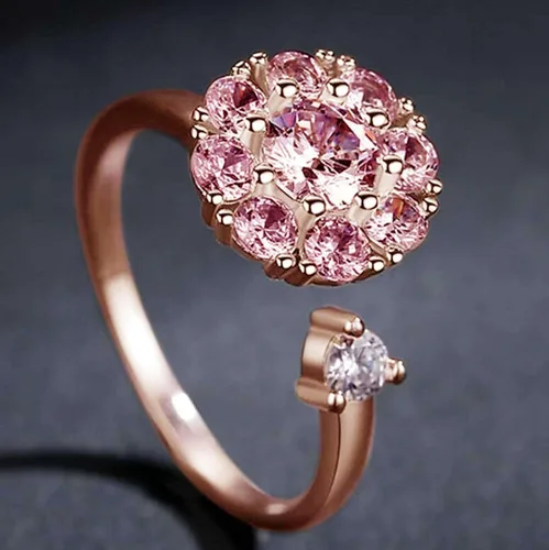 Miniatura 3 de iLH Clearance Good Luck Rings,Women Rotating Open Spinner Anxiety Ring Flower Adjustable Zircon Rings Wedding Jewelry Gift