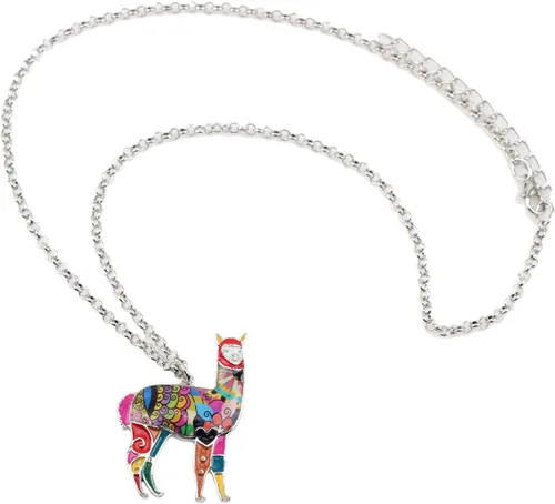 Miniatura 4 de BONSNY Aleación de esmalte de zinc América del Sur Floral Alpaca collar cadena colgante joyería para mujeres niñas encantos regalo