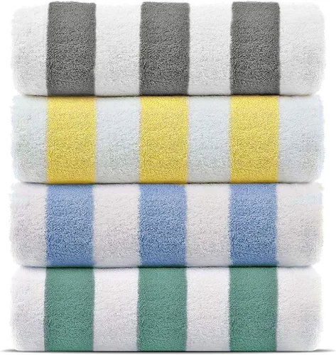 Chakir Turkish Linens Paquete de 4 toallas de playa 100 % algodón de alta calidad, 100 % algodón, a rayas gruesas, multicolor, 30 x 60 pulgadas