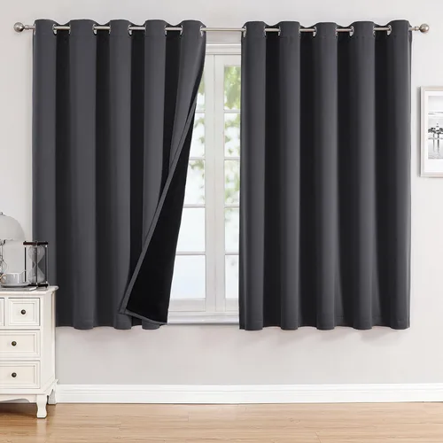 Miniatura 100 de ChrisDowa - Cortinas 100% opacas, para dormitorio, con forro negro, 2 capas gruesas, aislamiento térmico y ojales, 63 pulgadas de largo, juego de 2