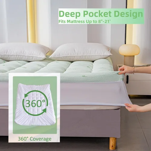 Miniatura 3 de Cubrecolchón ultra suave tamaño Queen – Viscosa de alta calidad hecha de bambú, acolchado extra grueso, funda de colchón superior con funda