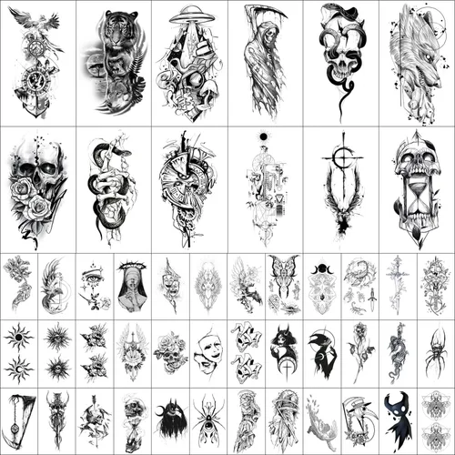 Miniatura 2 de GLARYYEARS Tatuaje temporal para hombres, paquete de 48 12 tatuajes falsos grandes, 36 pequeños tatuajes falsos, calcomanías realistas de larga