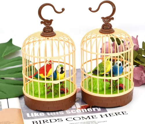 Miniatura 4 de HWD Juguete de Jaula de Pájaros de Inducción Activado por Voz, Juguetes de Pájaros Loros que Hablan Pían y Aletean, Regalos para Bebés Niños